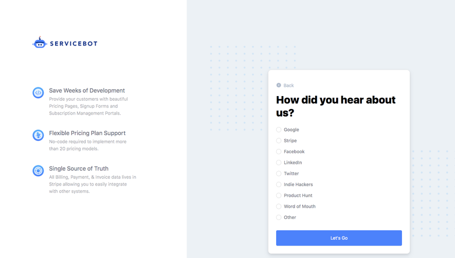 Billflow ervicebot Sign Up Flow