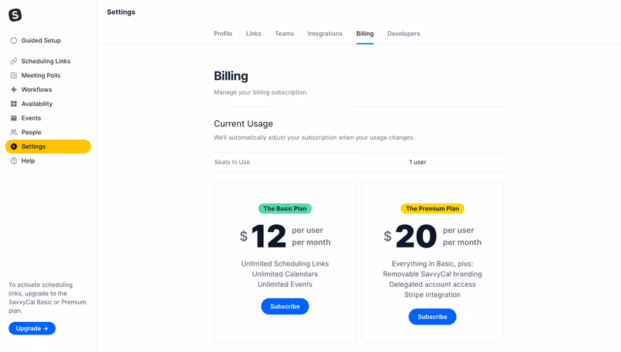 SavvyCal Billing