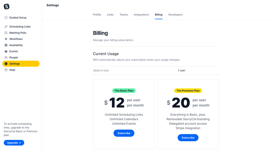 SavvyCal Billing