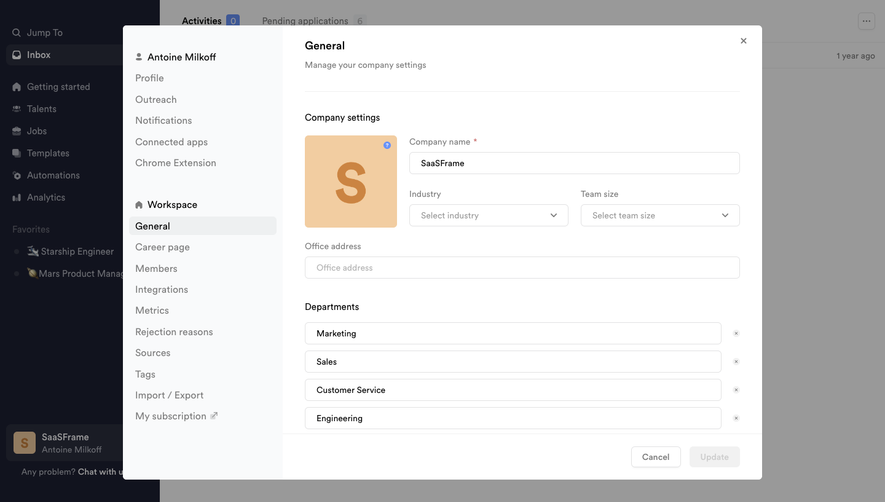 Crew Workspace settings