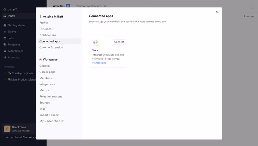 Crew Integrations settings