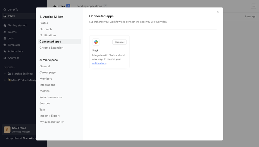 Crew Integrations settings