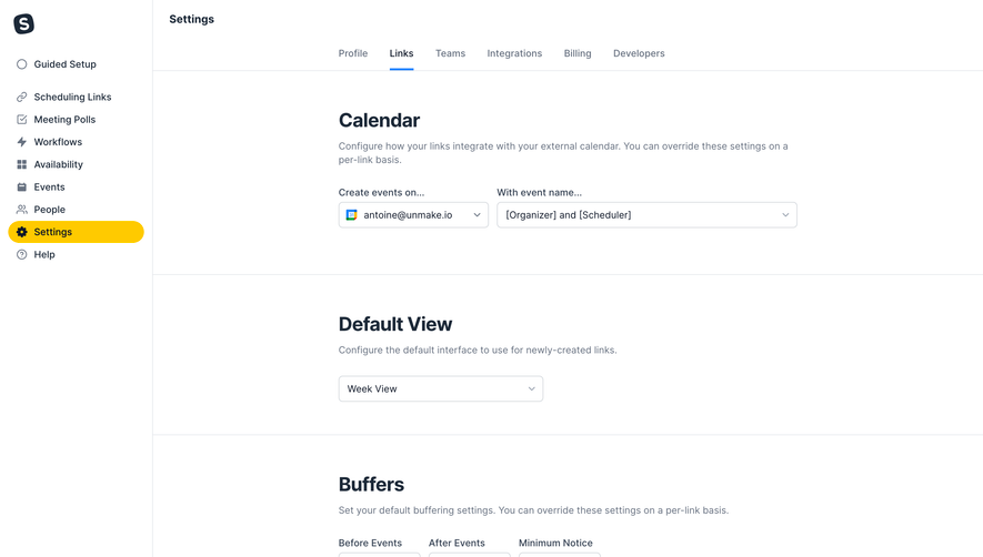 SavvyCal Links Settings