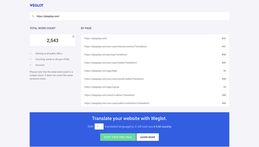 Weglot Word Count Tool