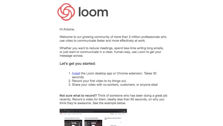 Loom Welcome Email