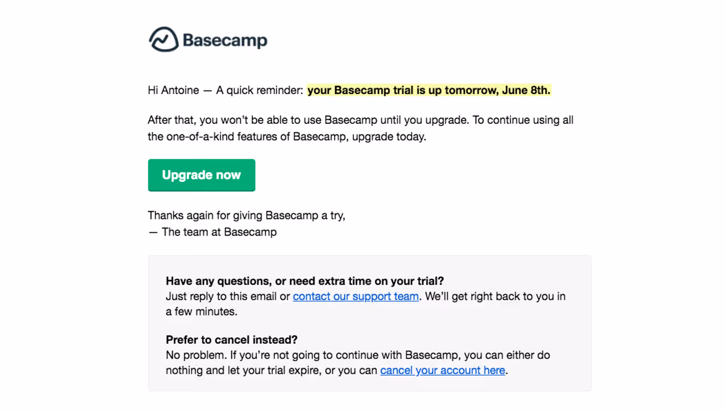 Basecamp Free Trial Emails
