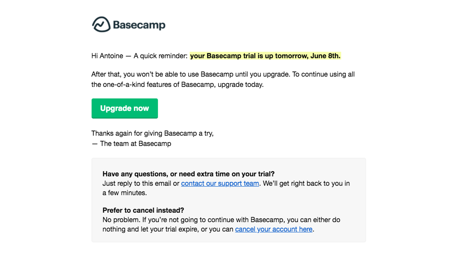 Basecamp Free Trial Emails