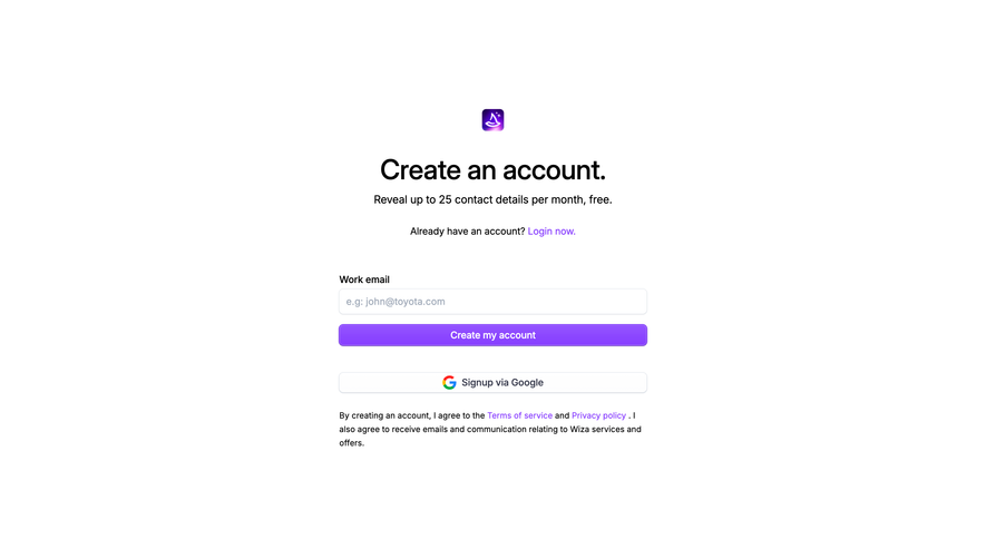 Wiza Signup Page