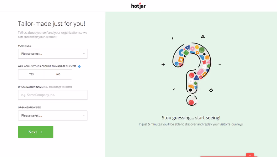 Hotjar Sign Up Flow