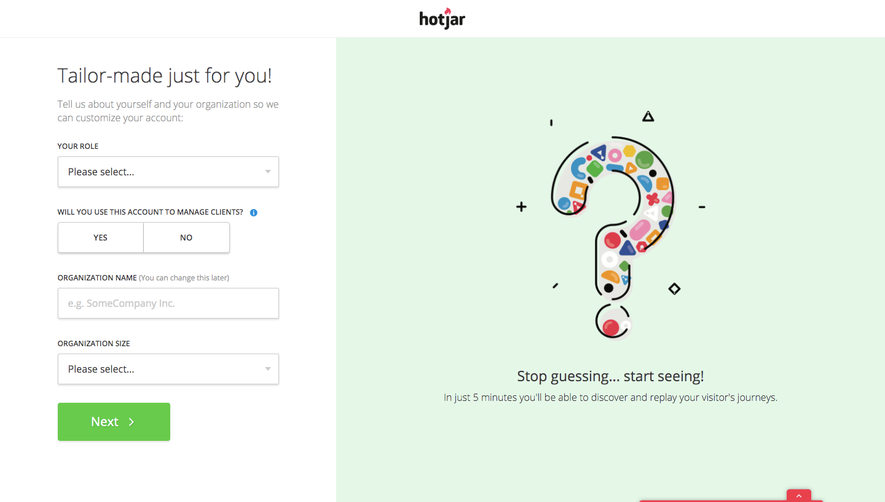 Hotjar Sign Up Flow