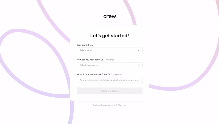 Crew Signup Page