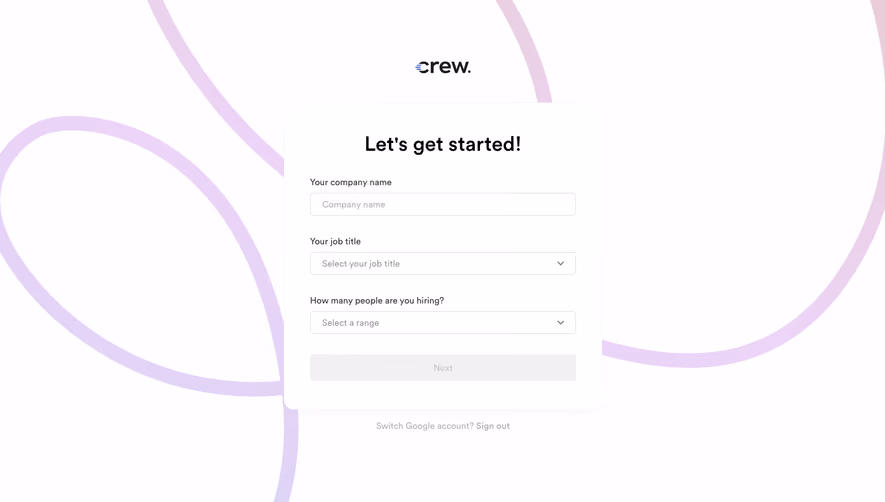 Crew Signup Page