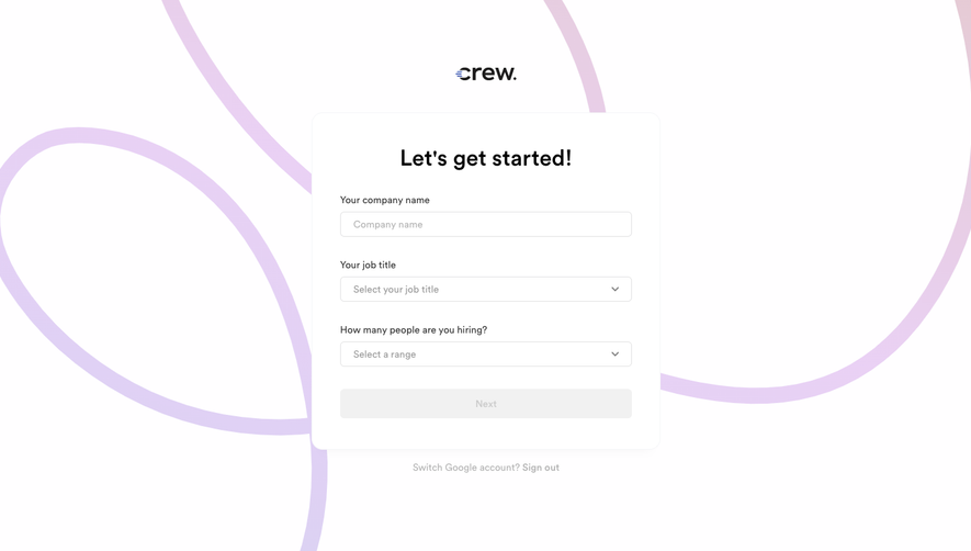 Crew Signup Page