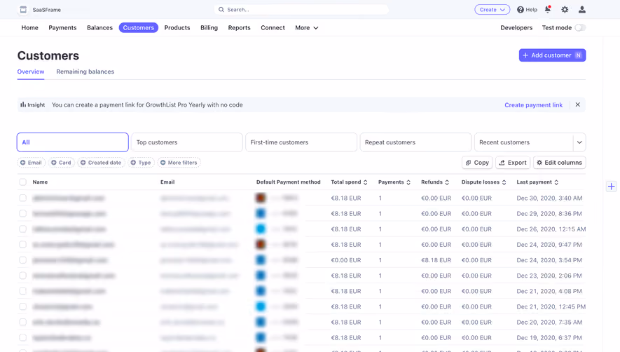 Stripe Customers Dashboard