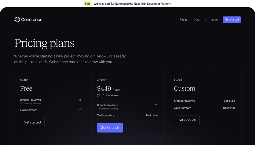 Coherence Pricing Page