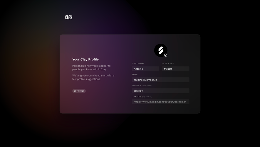 Clay Account Setup