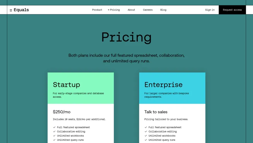 Equals Pricing Page