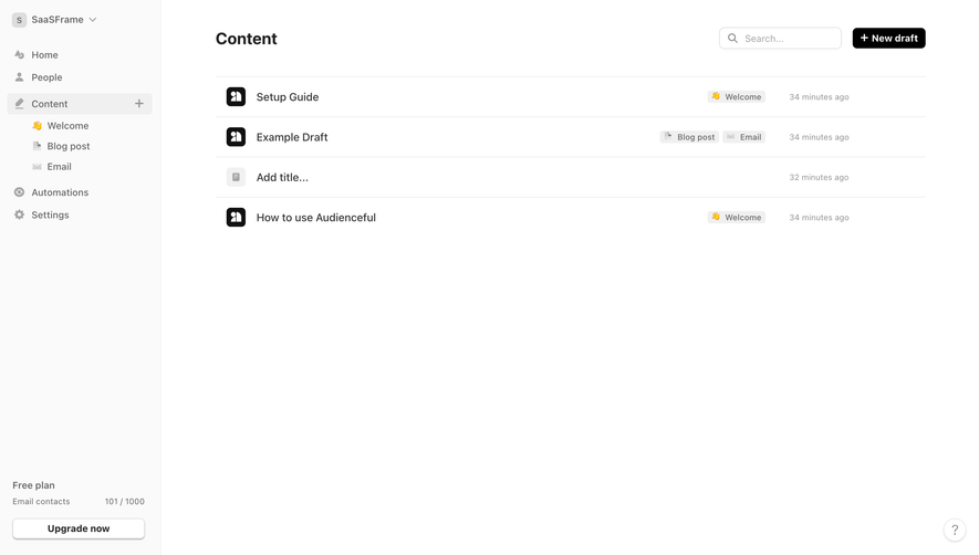Audienceful Content Table