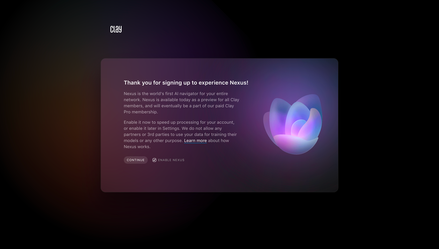 Clay Welcome Screen