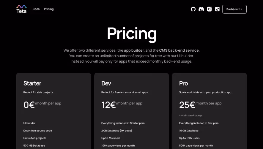 Teta Pricing Page