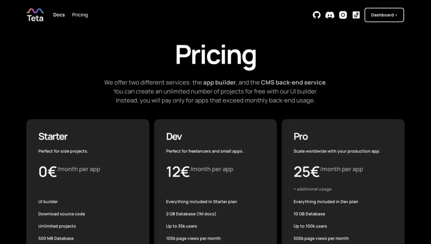 Teta Pricing Page