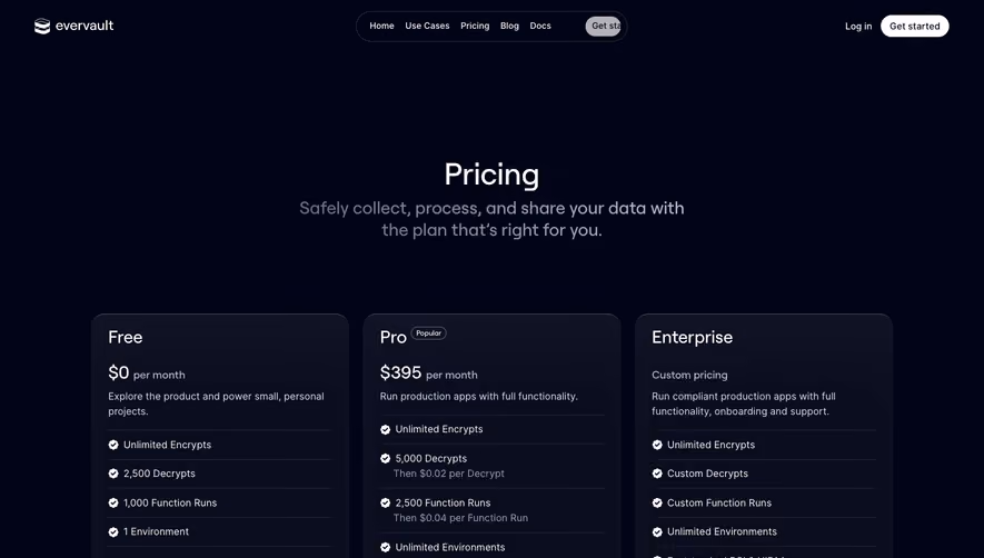 Evervault Pricing Page