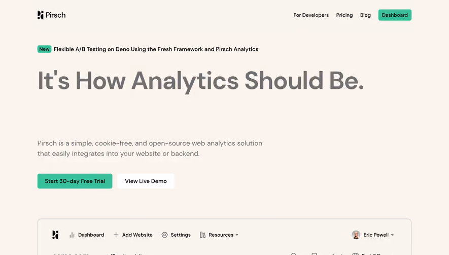 Pirsch Analytics Landing Page