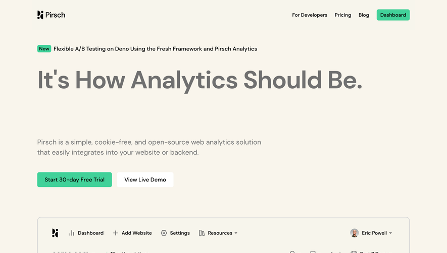 Pirsch Analytics Landing Page