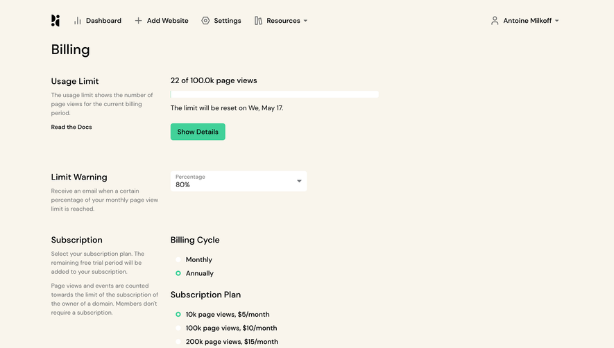 Pirsch Analytics Billing