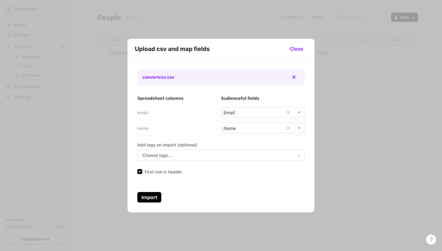 Audienceful Upload CSV File