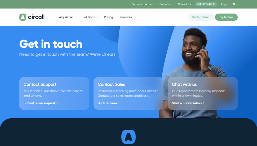 Aircall Contact Page