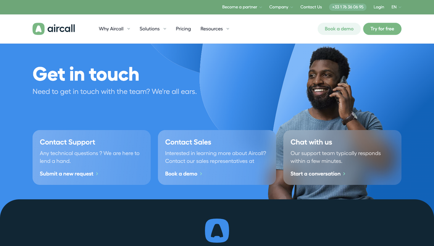 Aircall Contact Page