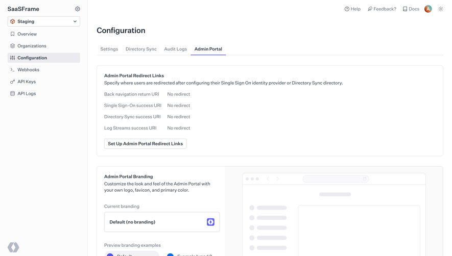 WorkOS Admin Portal Configuration