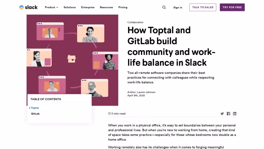 Slack ow Toptal and GitLab build community and work-life balance in 
