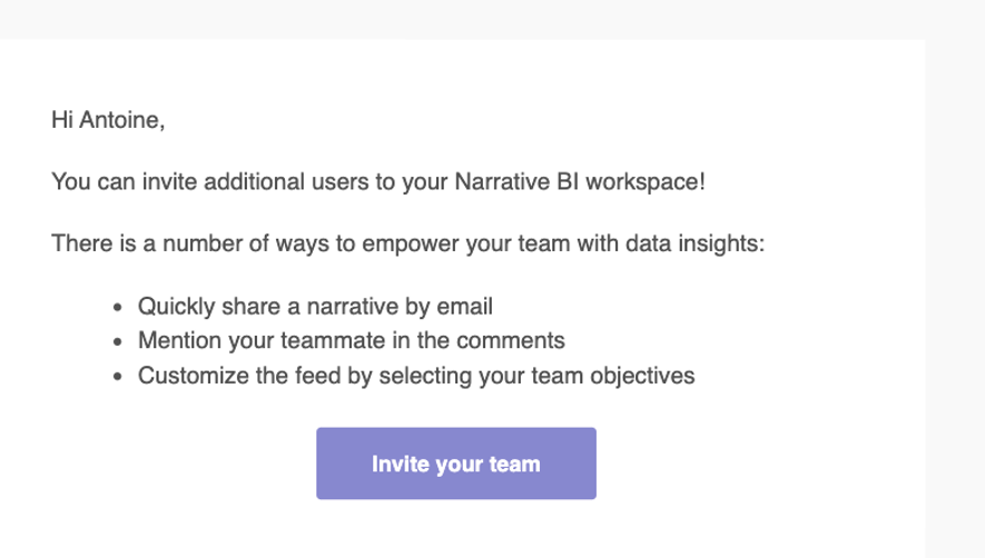 Narrative BI Invite Your Team Emails