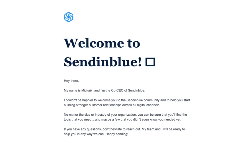 Sendinblue Welcome Email