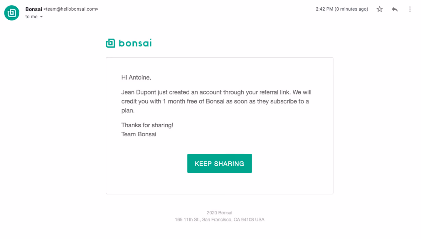 Bonsai Referral Flow