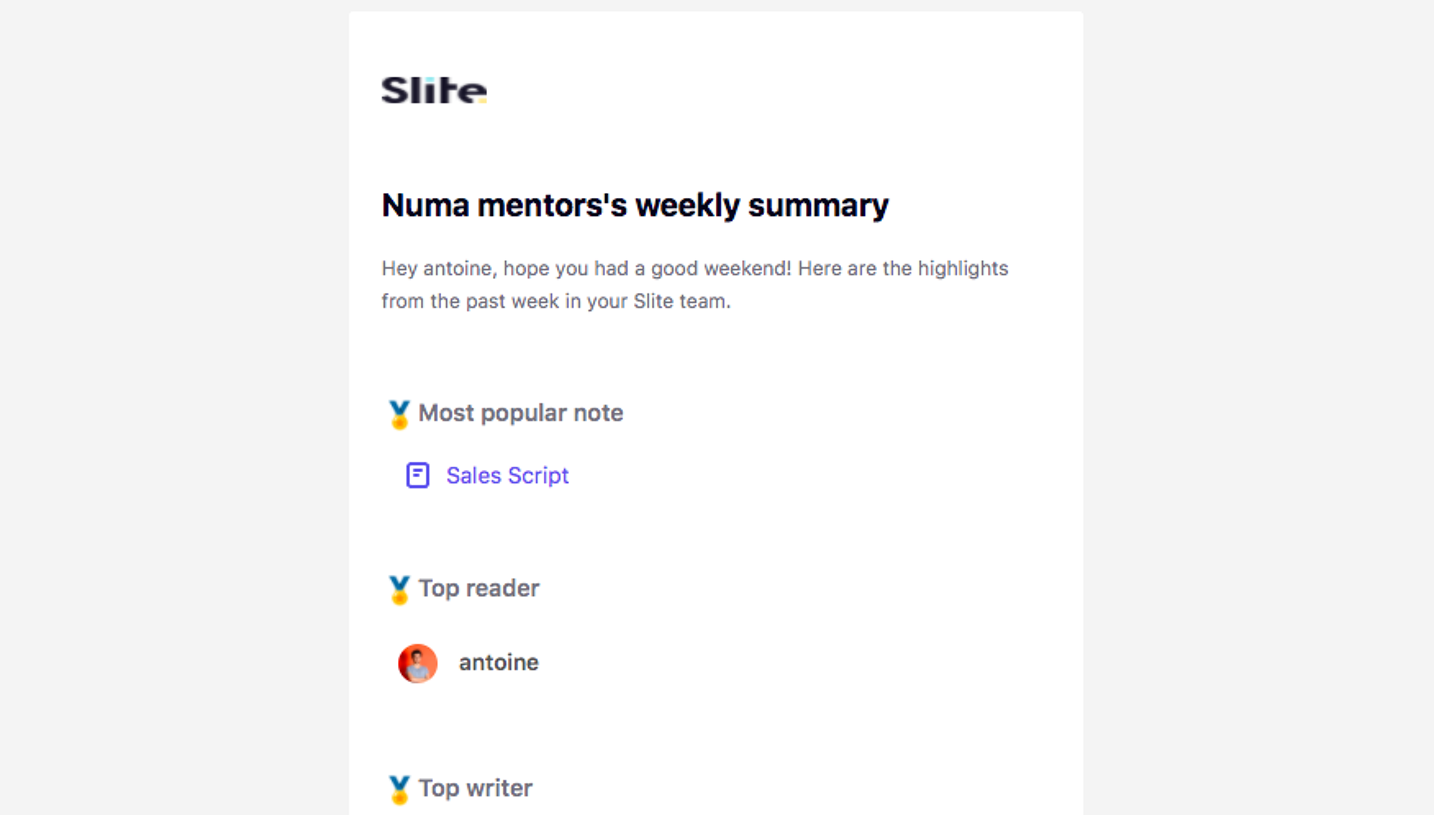Slite Activity Summary