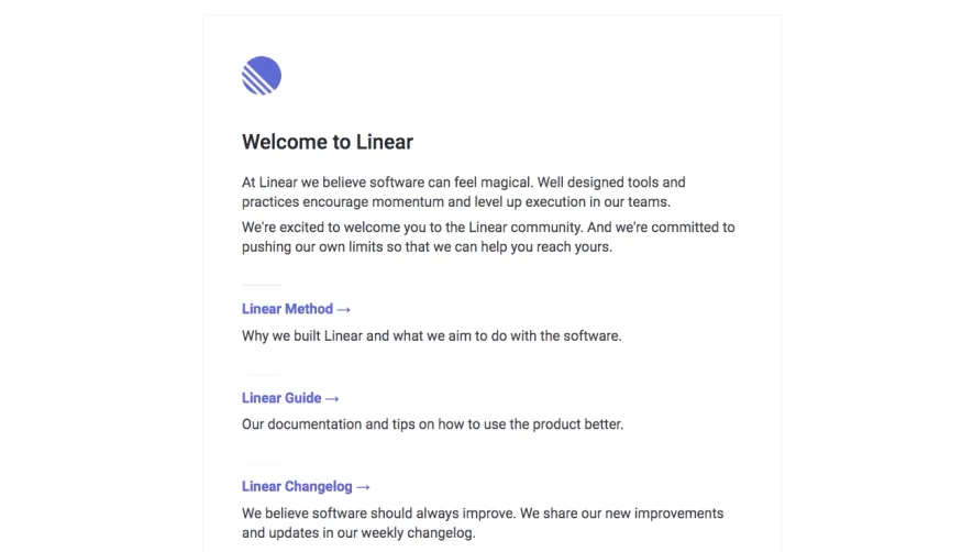 Linear Welcome Email