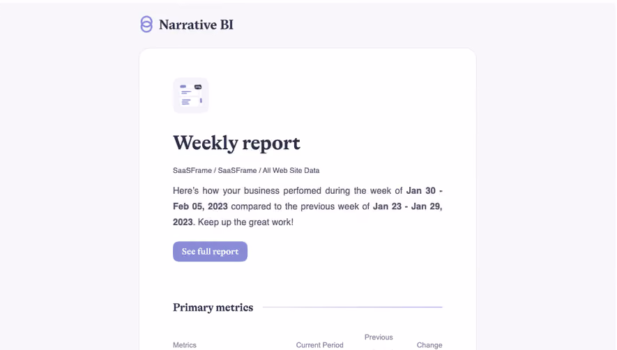 Narrative BI Activity Summary Email