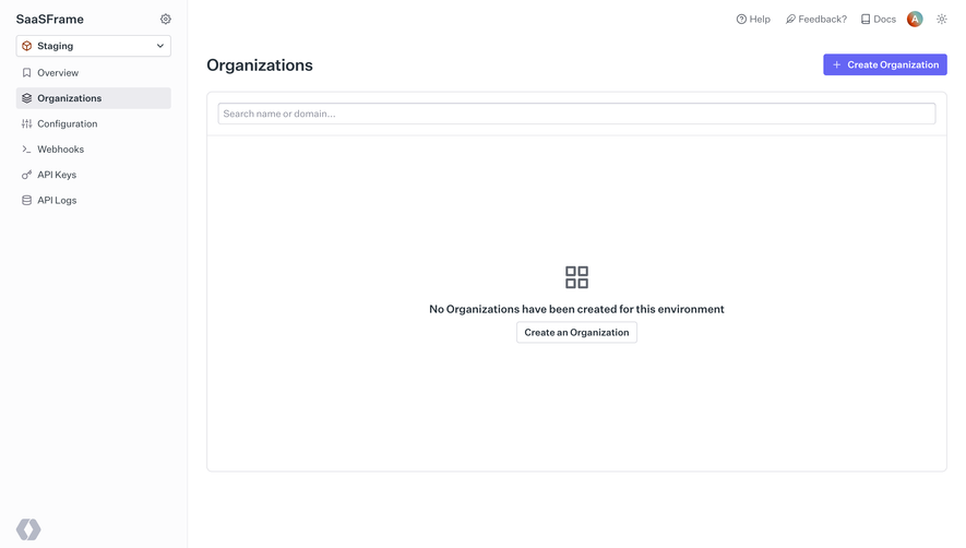 WorkOS Empty Organizations Dashboard