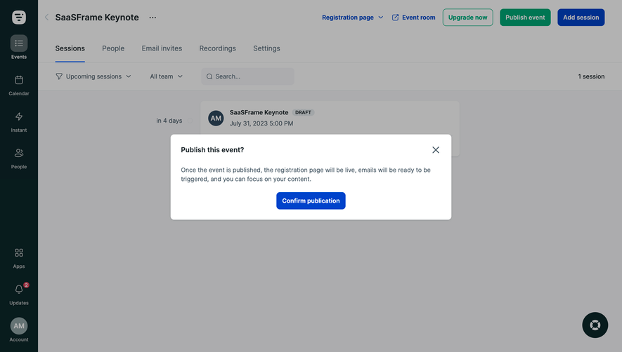 Livestorm Publish Event Confirmation