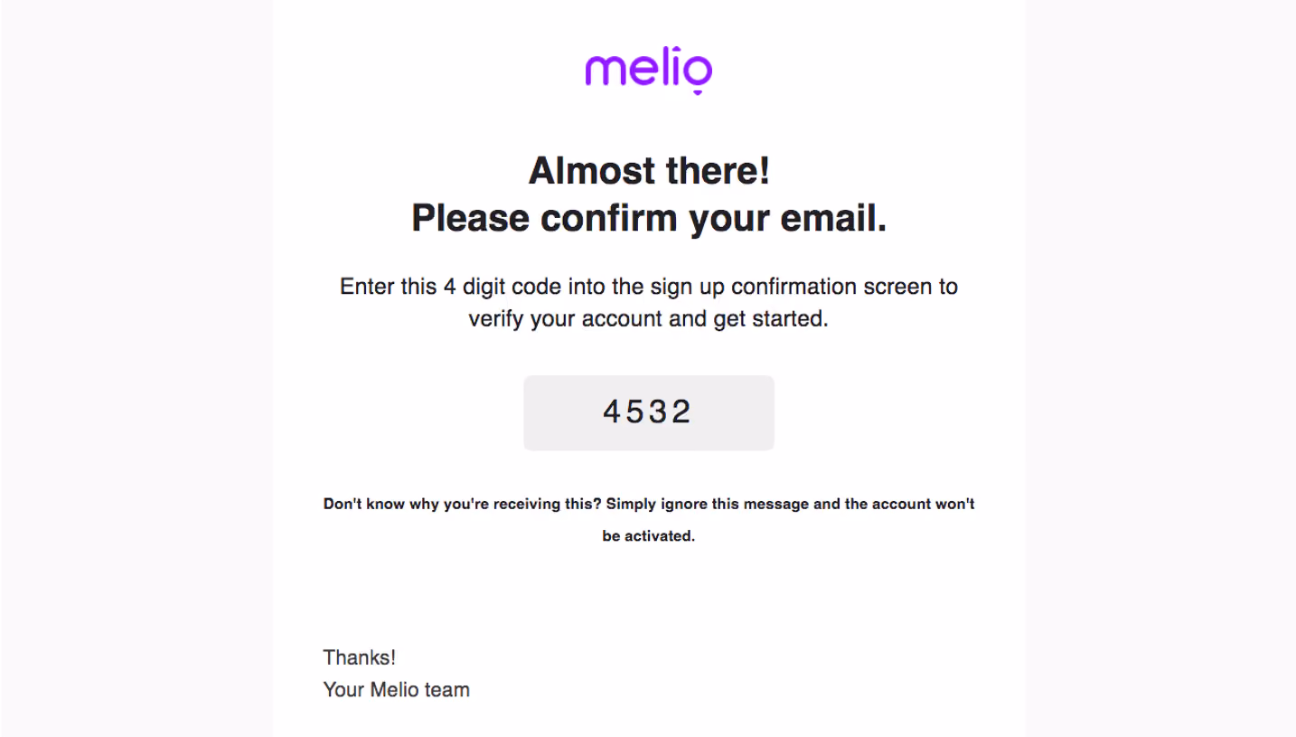 Melio Account Verification Email