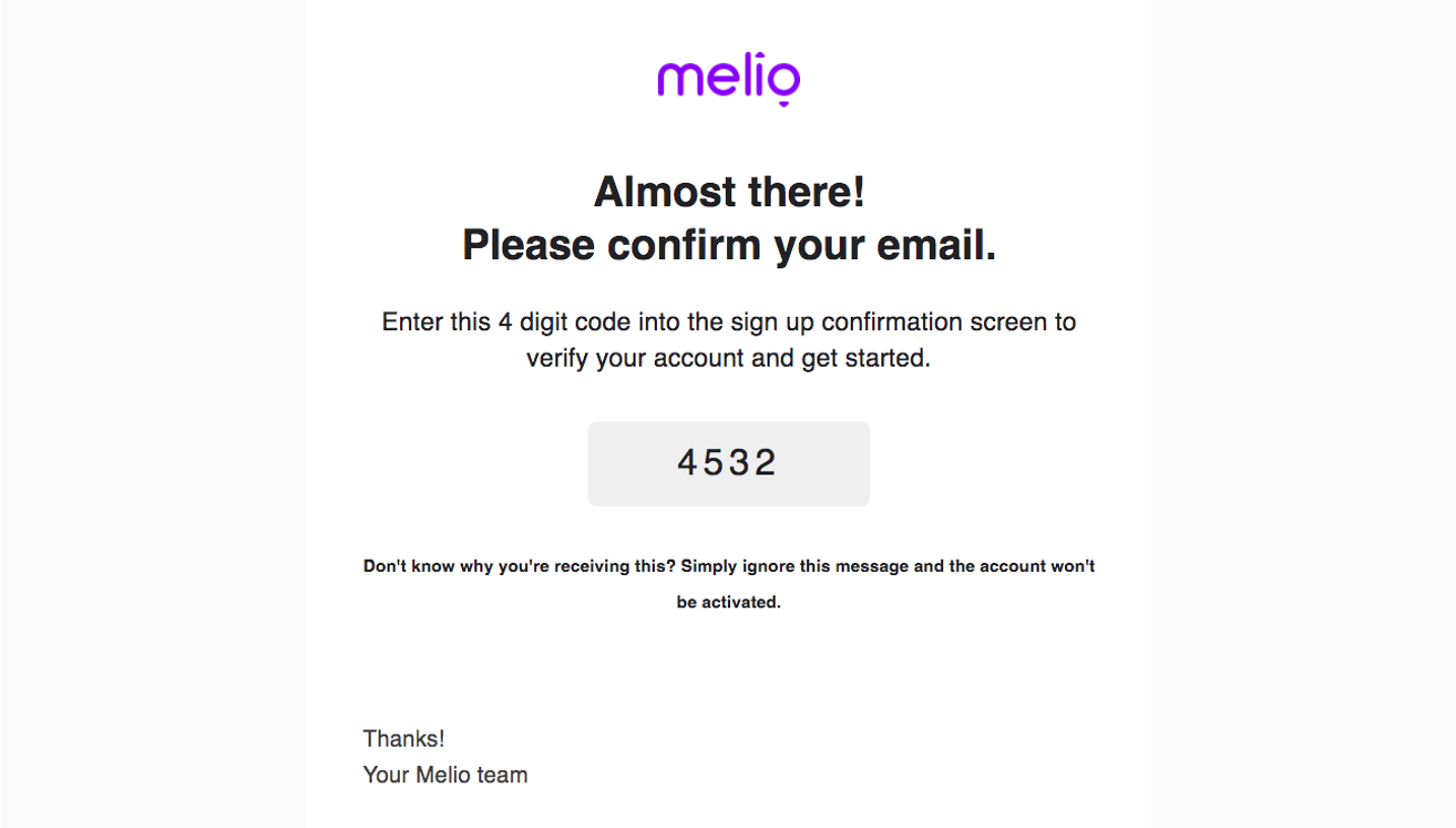 Melio Account Verification Email