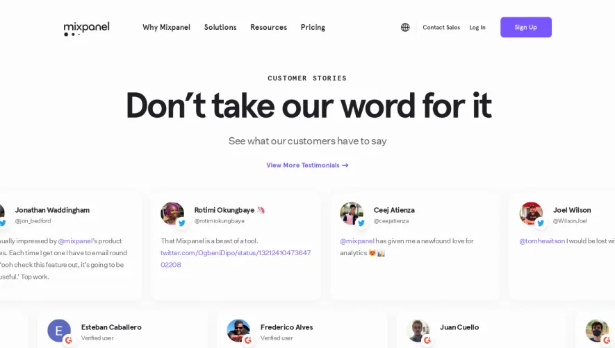 Mixpanel Customers Page