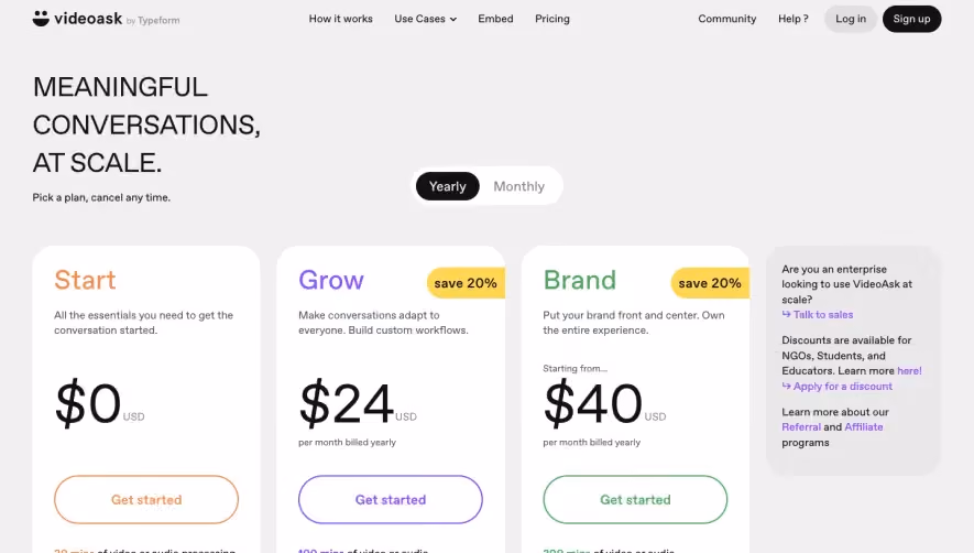 VideoAsk Pricing Page