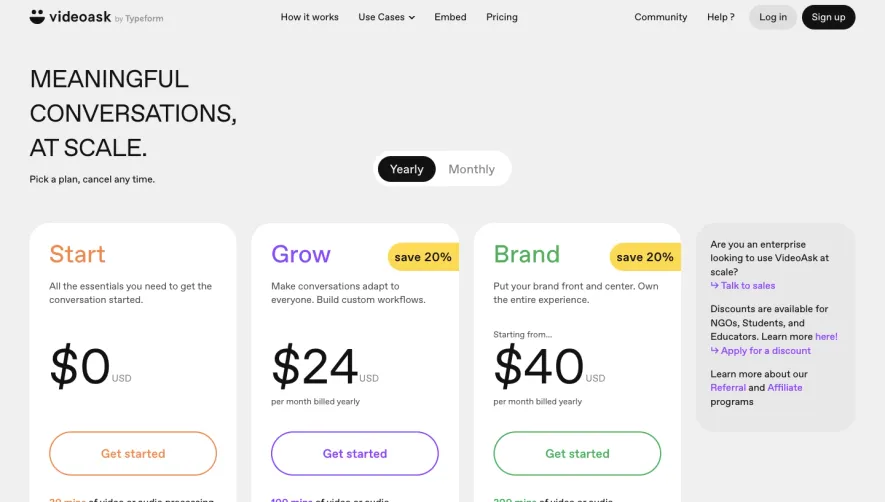 VideoAsk Pricing Page