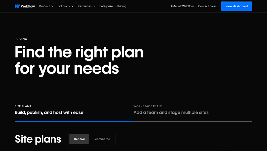 Webflow Pricing Page