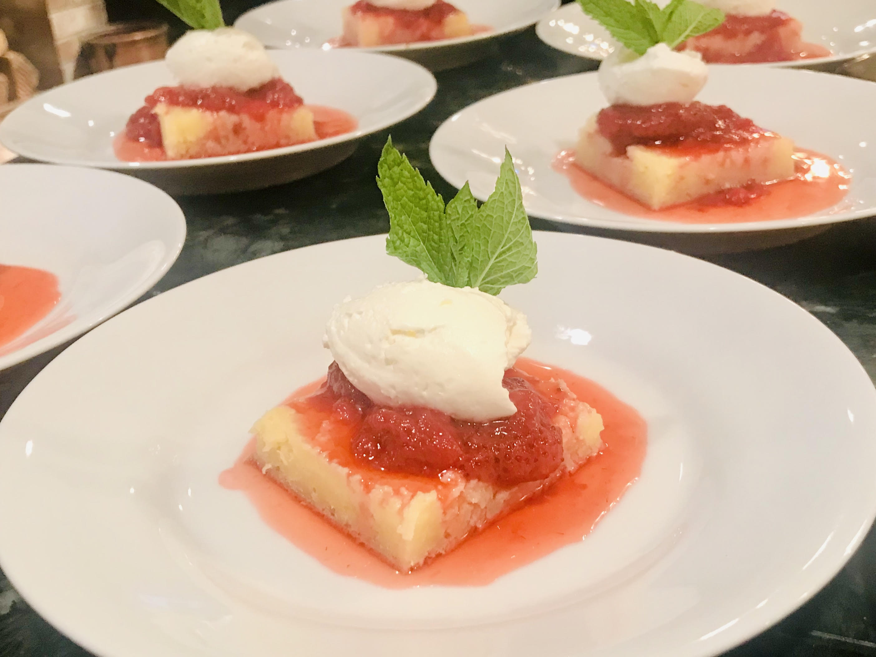 Gooey Butter Cake with Strawberry Compote