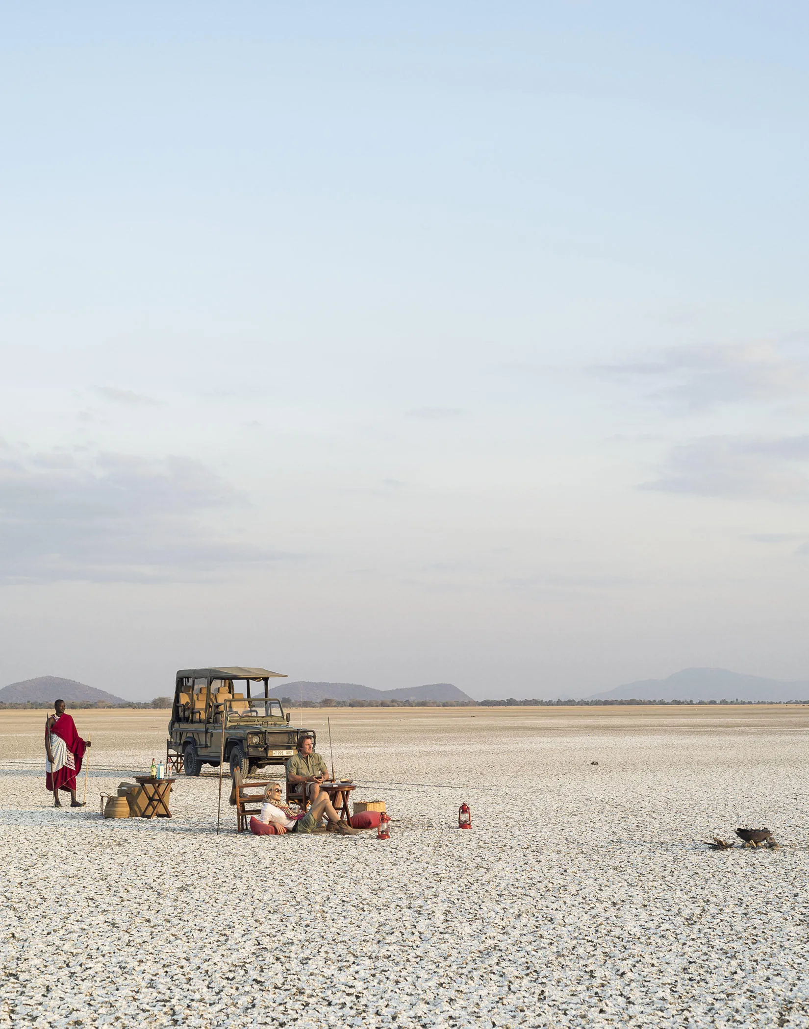 Sundowner on the shores of Lake Manyara at Chem Chem, Tanzania.